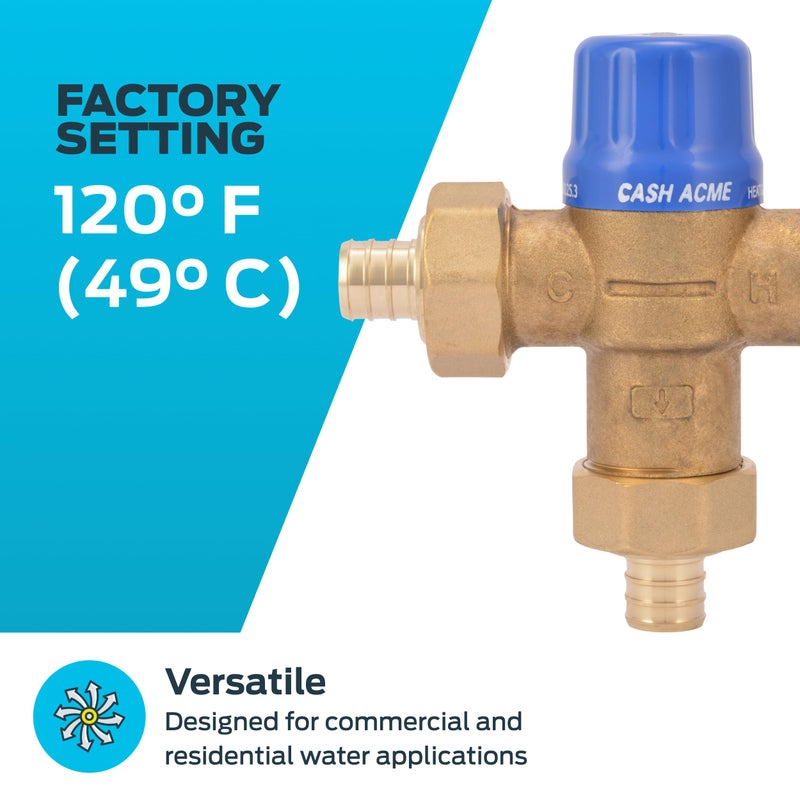 Cash Acme 3/4 Inch HG110 Crimp Thermostatic Mixing Valve with Barb Connections and Integral Checks, Brass Plumbing Fitting, 24507 - Image 3